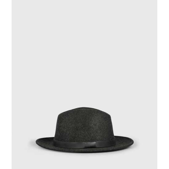 Sale Allsaints Bronson Leather Fedora Hat