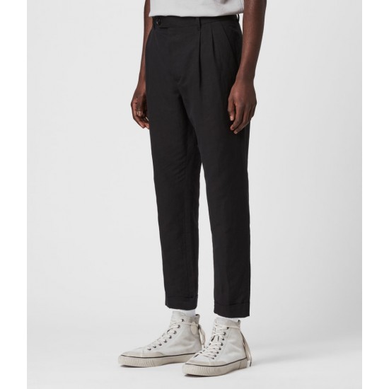 Sale Allsaints Chiswell Linen Blend Cropped Slim Trousers