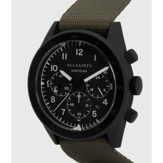 Sale Allsaints Subtitled I Matte Black Stainless Steel and Military Green Nylon Watch