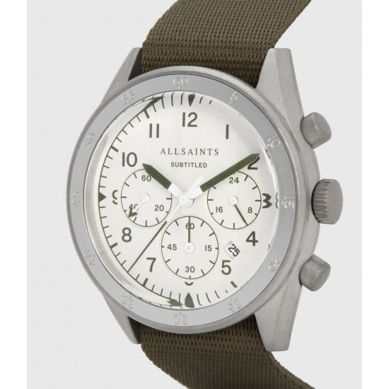 Sale Allsaints Subtitled III Stainless Steel and Military Green Watch