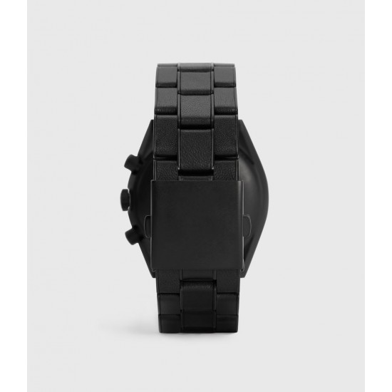 Sale Allsaints Subtitled VII Black Stainless Steel Leather-Wrapped Watch