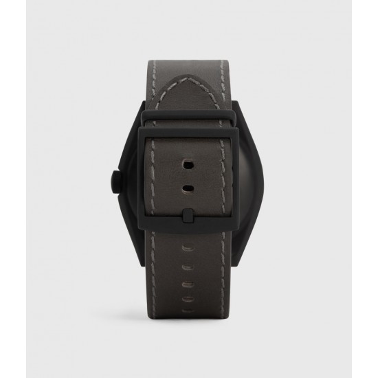 Sale Allsaints Subtitled GMT IV Matte Black Stainless Steel and Slate Leather Watch