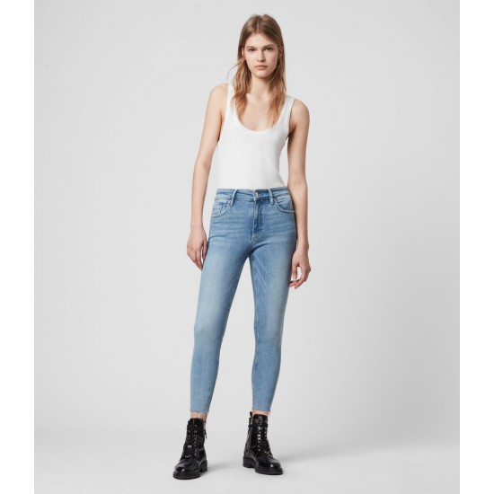 Sale Allsaints Dax Cropped High-Rise Superstretch Skinny Jeans, Light Indigo Blue