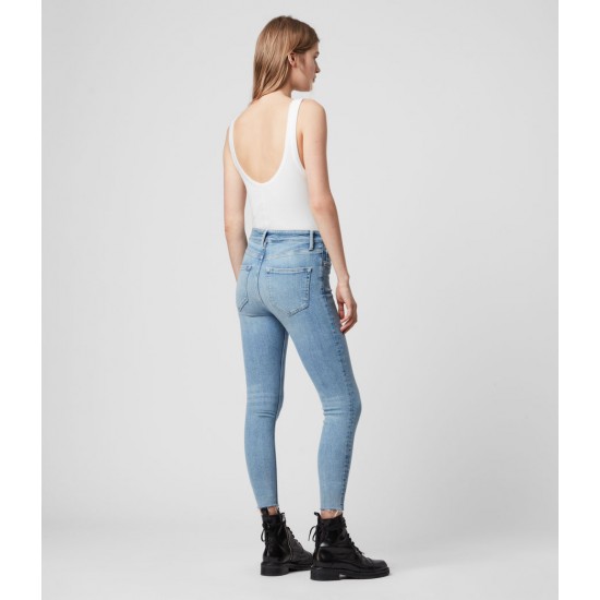 Sale Allsaints Dax Cropped High-Rise Superstretch Skinny Jeans, Light Indigo Blue