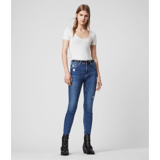 Sale Allsaints Dax High-Rise Superstretch Shaping Skinny Jeans, Mid Indigo Blue