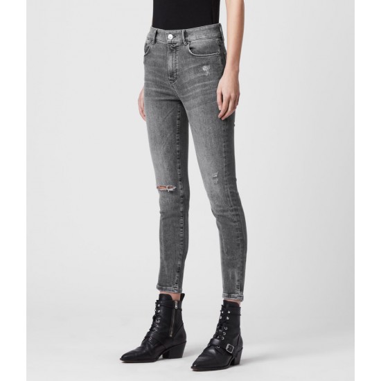 Sale Allsaints Miller Cropped Mid-Rise Superstretch Shaping Skinny Jeans, Washed Grey