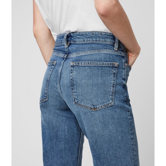 Sale Allsaints Harper Cropped High-Rise Straight Jeans, Mid Indigo Blue
