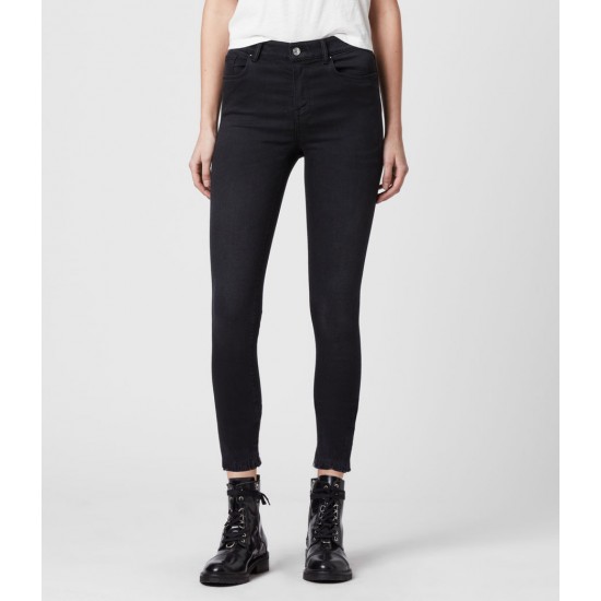 Sale Allsaints Miller Ankle Mid-Rise Superstretch Skinny Jeans, Black