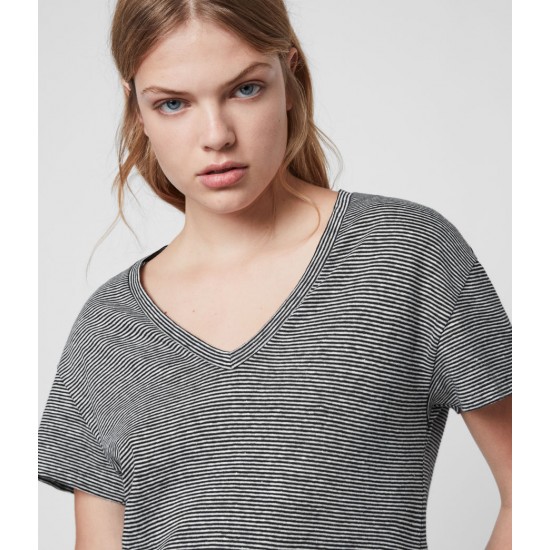 Sale Allsaints Mia Linen Blend Stripe T-Shirte